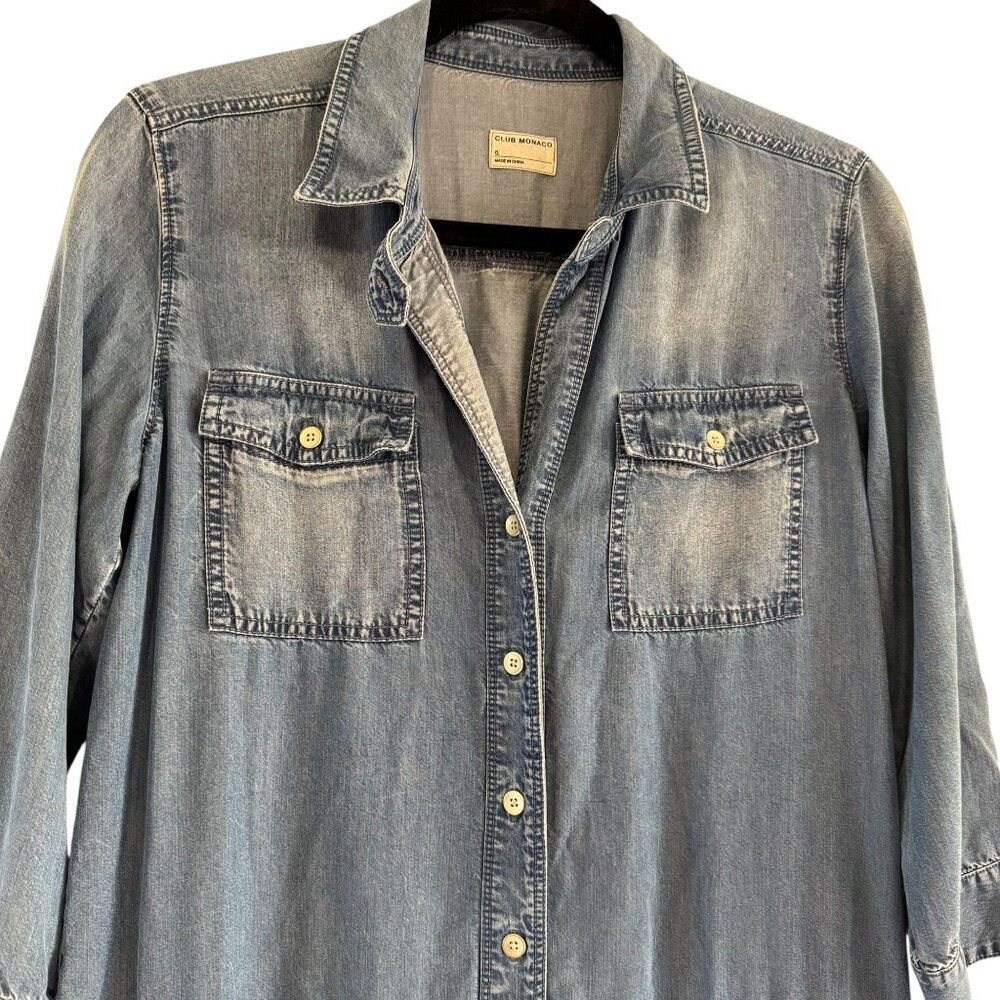 Club Monaco Women's Blue 3/4 Sleeve Button Down Denim Dress Size 0 - Picture 3 of 11